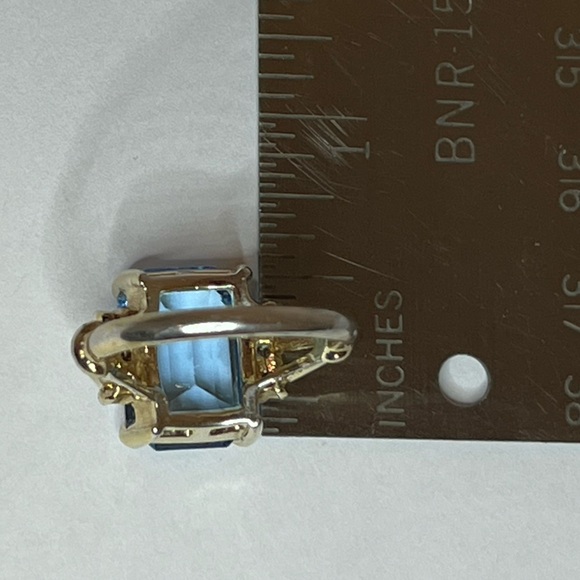 Vintage ESPO Aquamarine Faceted Emerald Cut Ring in 14KT GE Gold - Picture 10 of 11